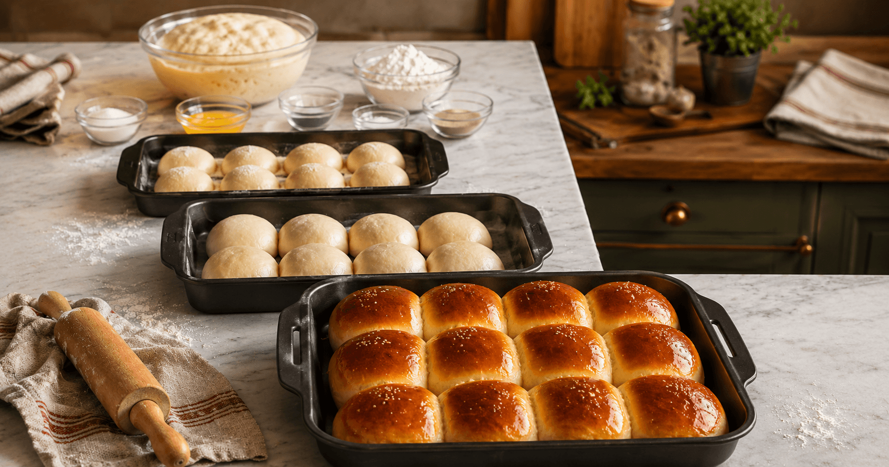 Fluffige Dinner Rolls – weiche Brötchen aus Hefeteig
