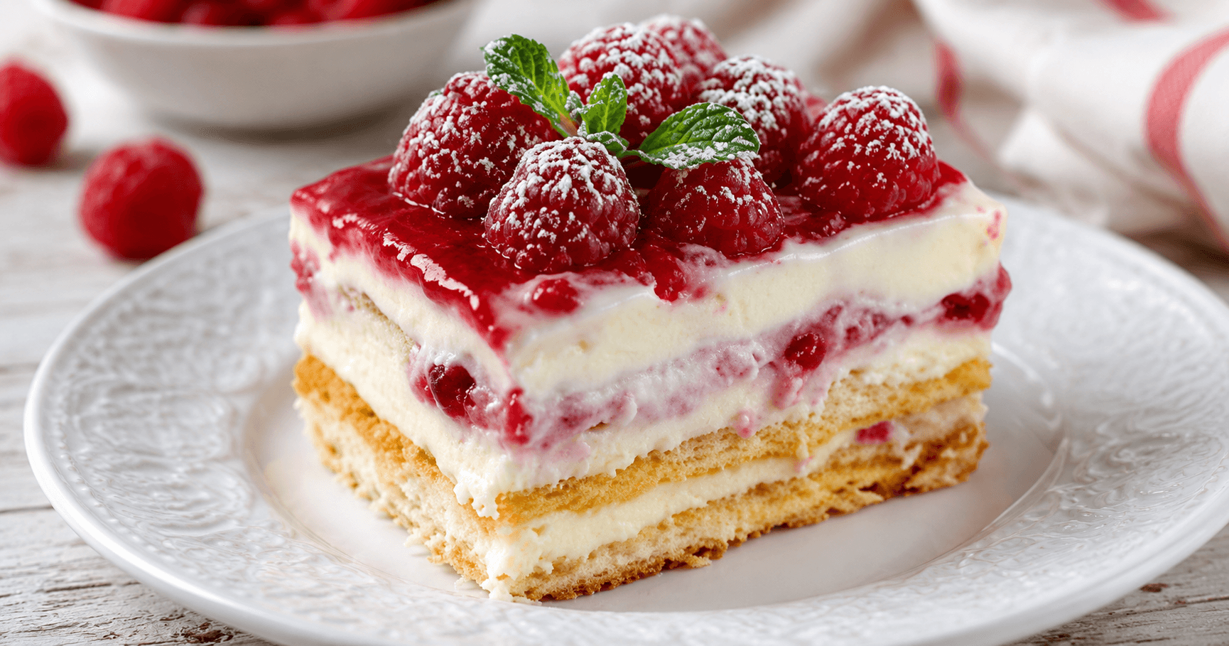 Himbeer-Split-Kuchen ohne Backen – cremig & fruchtig