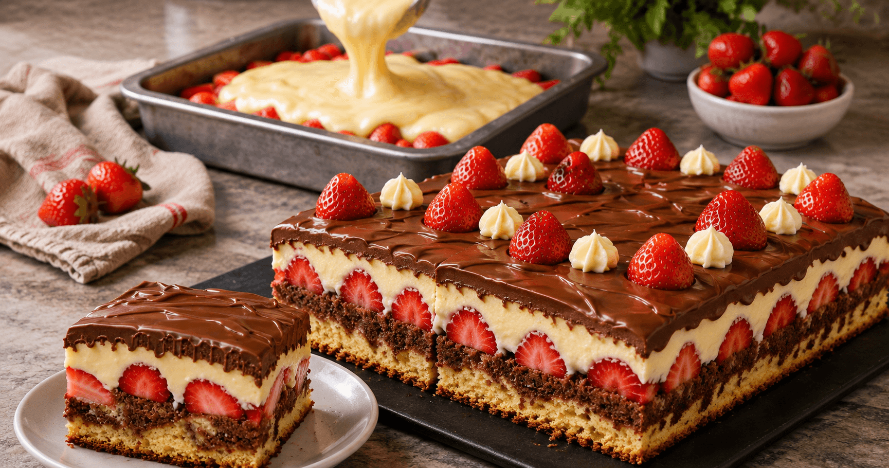 Erdbeerwellen mit Pudding-Sahne-Creme