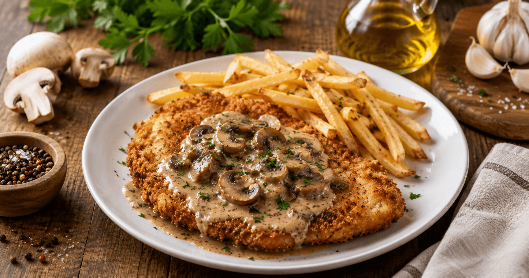 Jägerschnitzel mit cremiger Champignonsoße