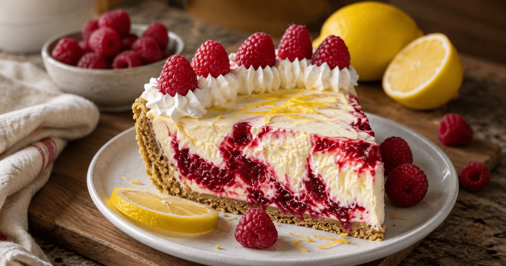 Zitronen-Himbeer-Käsekuchen – cremig & fruchtig