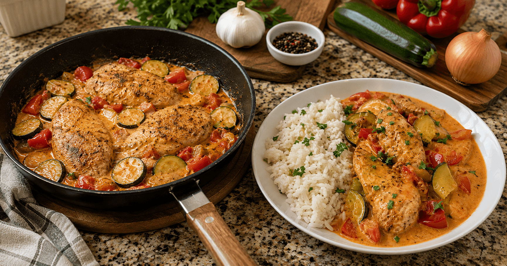 Paprika-Zucchini-Sahne-Hähnchen – cremig & saftig