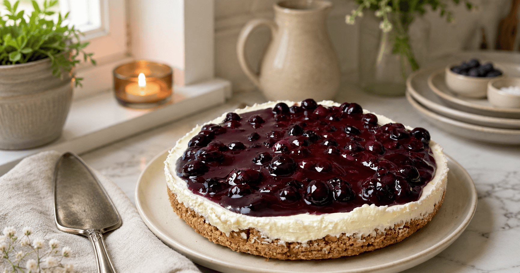 No-Bake Heidelbeer-Cheesecake – Cremig, fruchtig und das perfekte Dessert für warme Sommertage