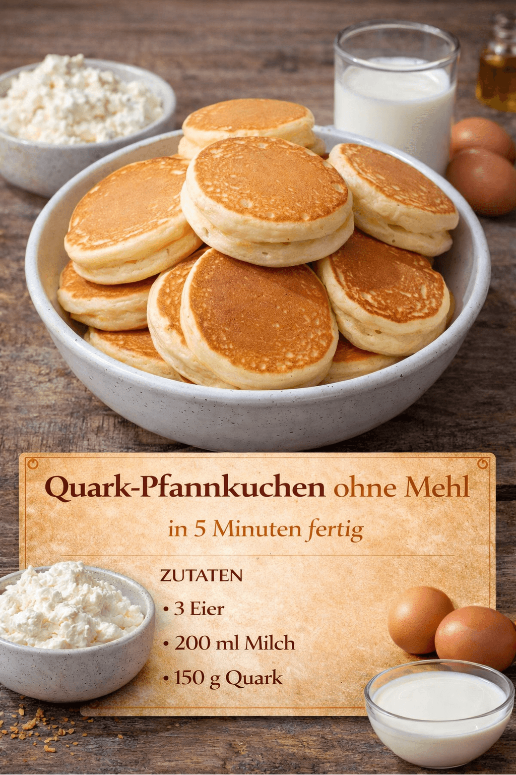 Quark-Pfannkuchen mit Puddingpulver – ohne Mehl & in 5 Minuten fertig