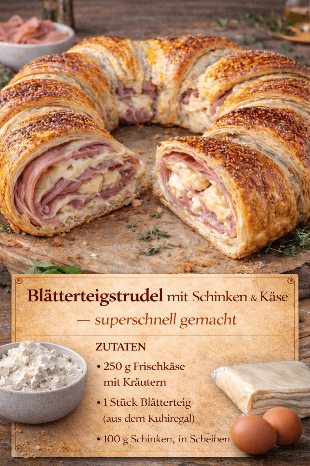 Gefüllter Blätterteigstrudel – in 10 Minuten vorbereitet