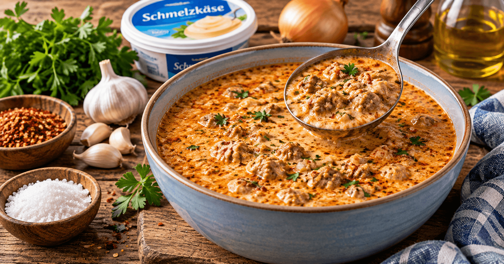 Hexensuppe mit Hähnchen und Schmelzkäse