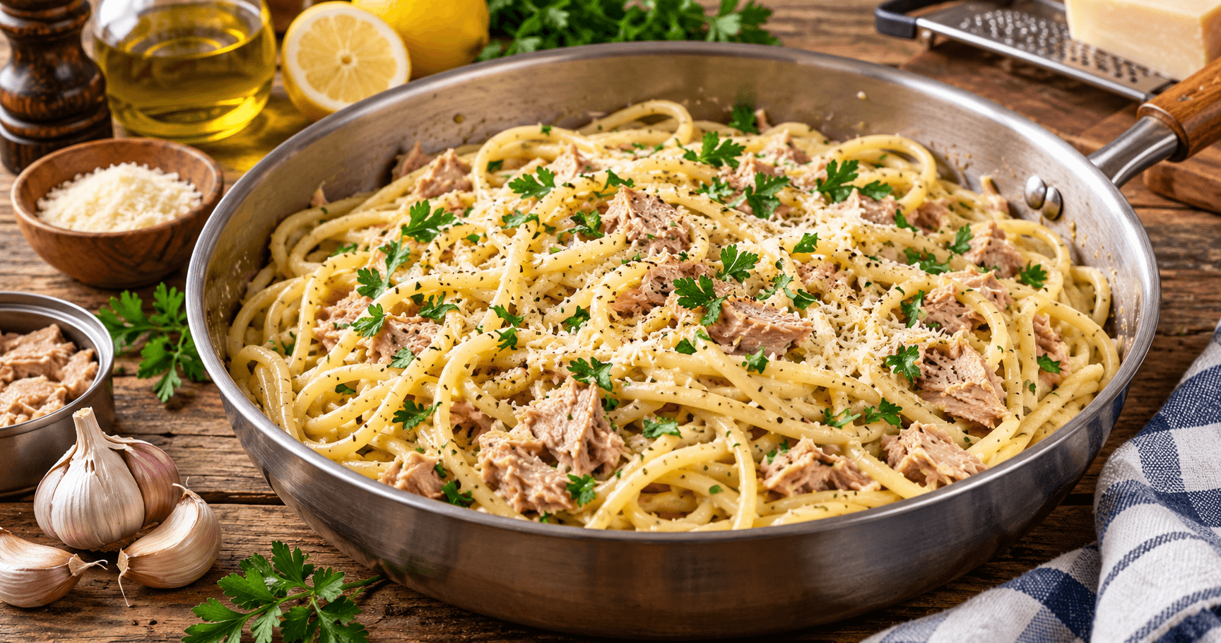 Schnelle Thunfisch-Knoblauch-Spaghetti – cremig, würzig & sättigend