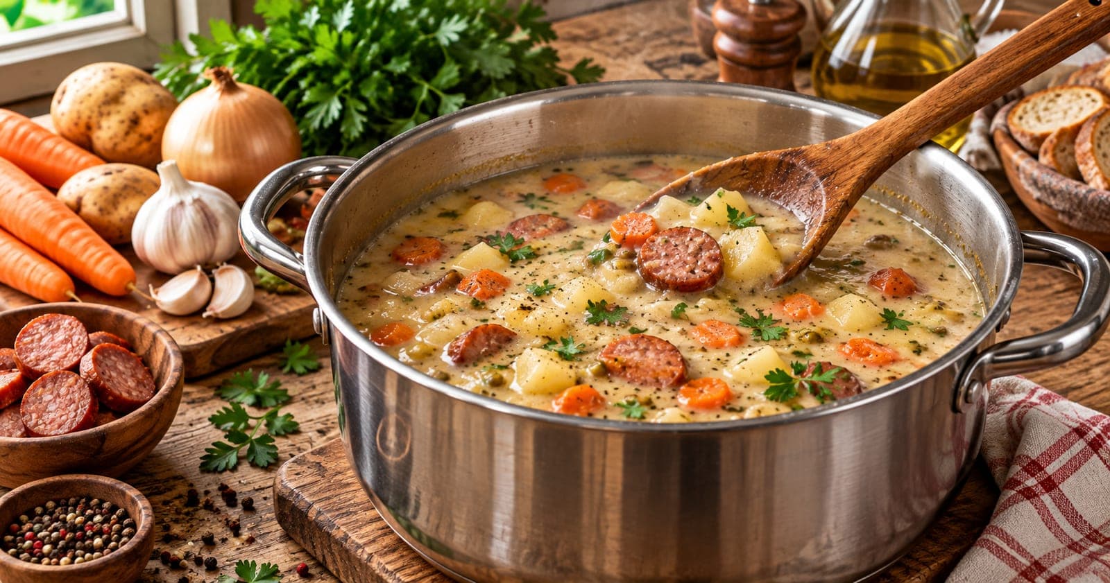 Käsesuppe mit Kartoffeln und Karotten