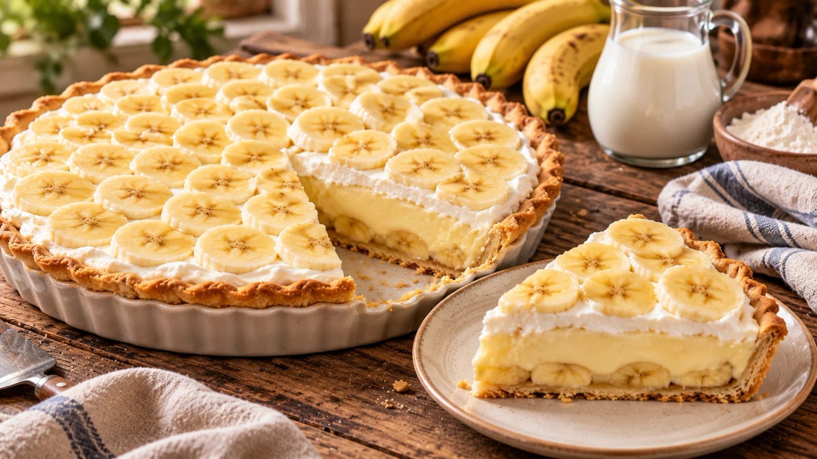Bananentorte mit Puddingcreme auf Mürbeteig