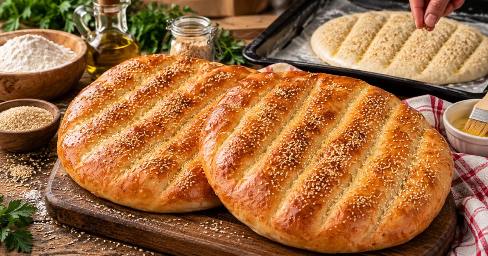 Fladenbrot mit Sesam und Mehlglasur