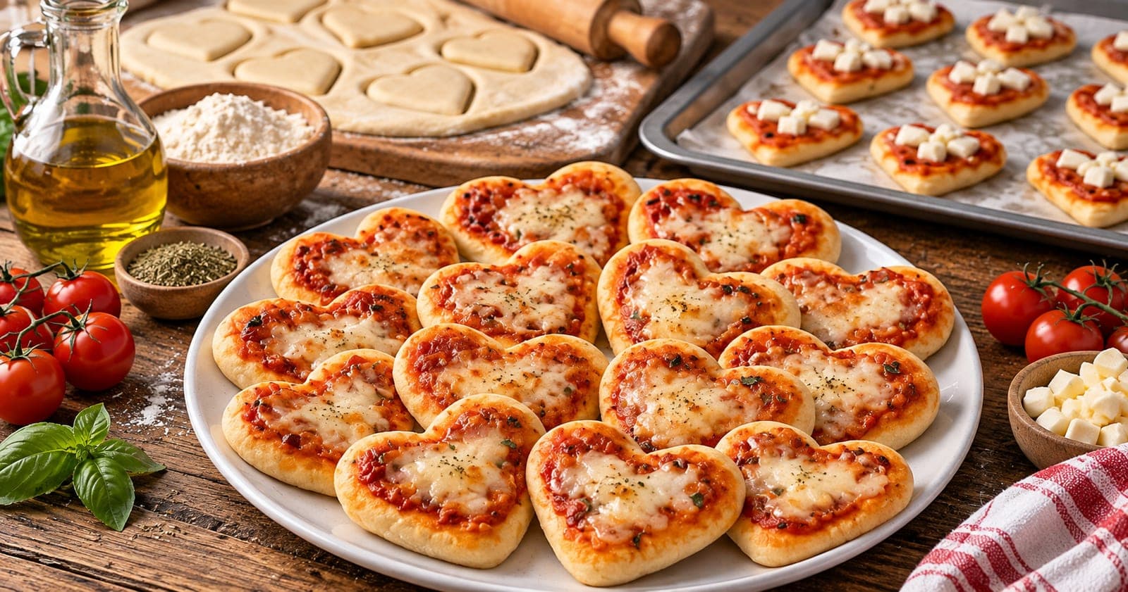 Mini-Pizzen in Herzform ohne Hefe