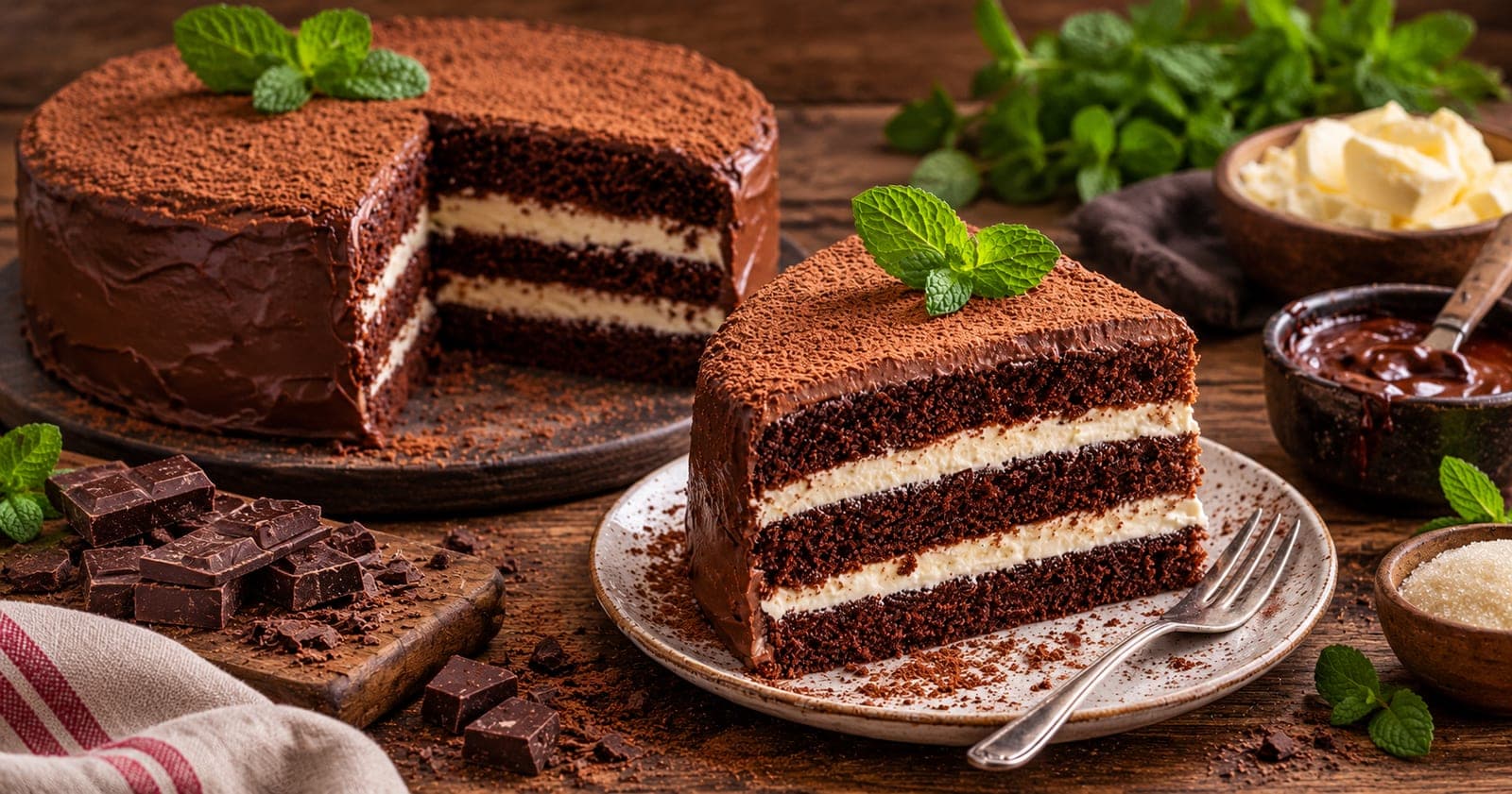 Schokotorte mit Mascarpone-Creme und Ganache
