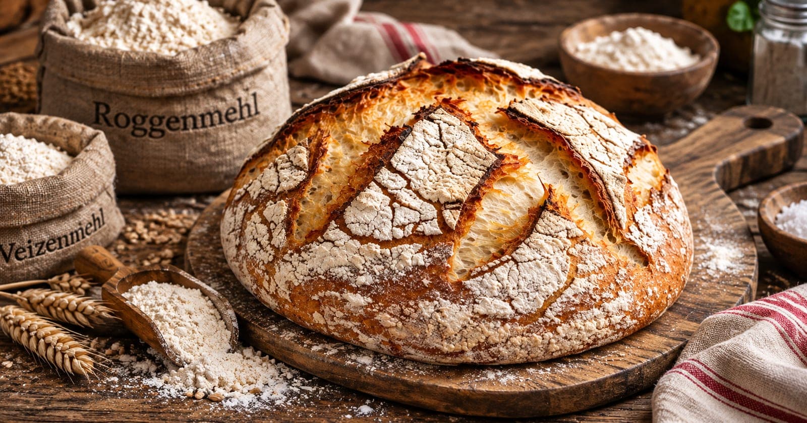 Bauernbrot mit Roggen- und Weizenmehl und Brotgewürz