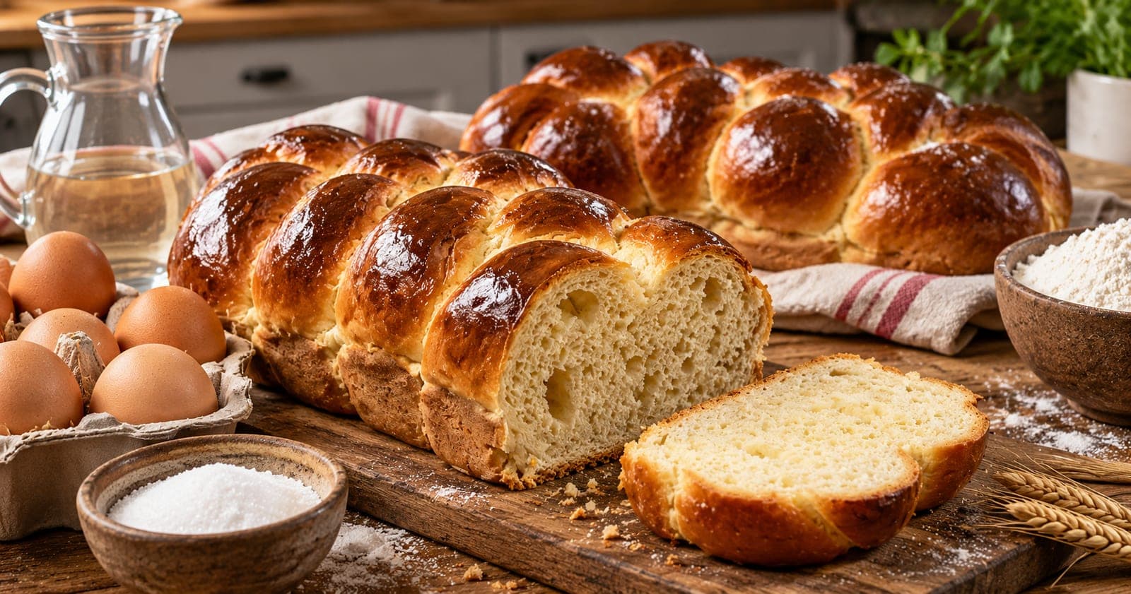 Geflochtenes Briochebrot aus fünf Strängen