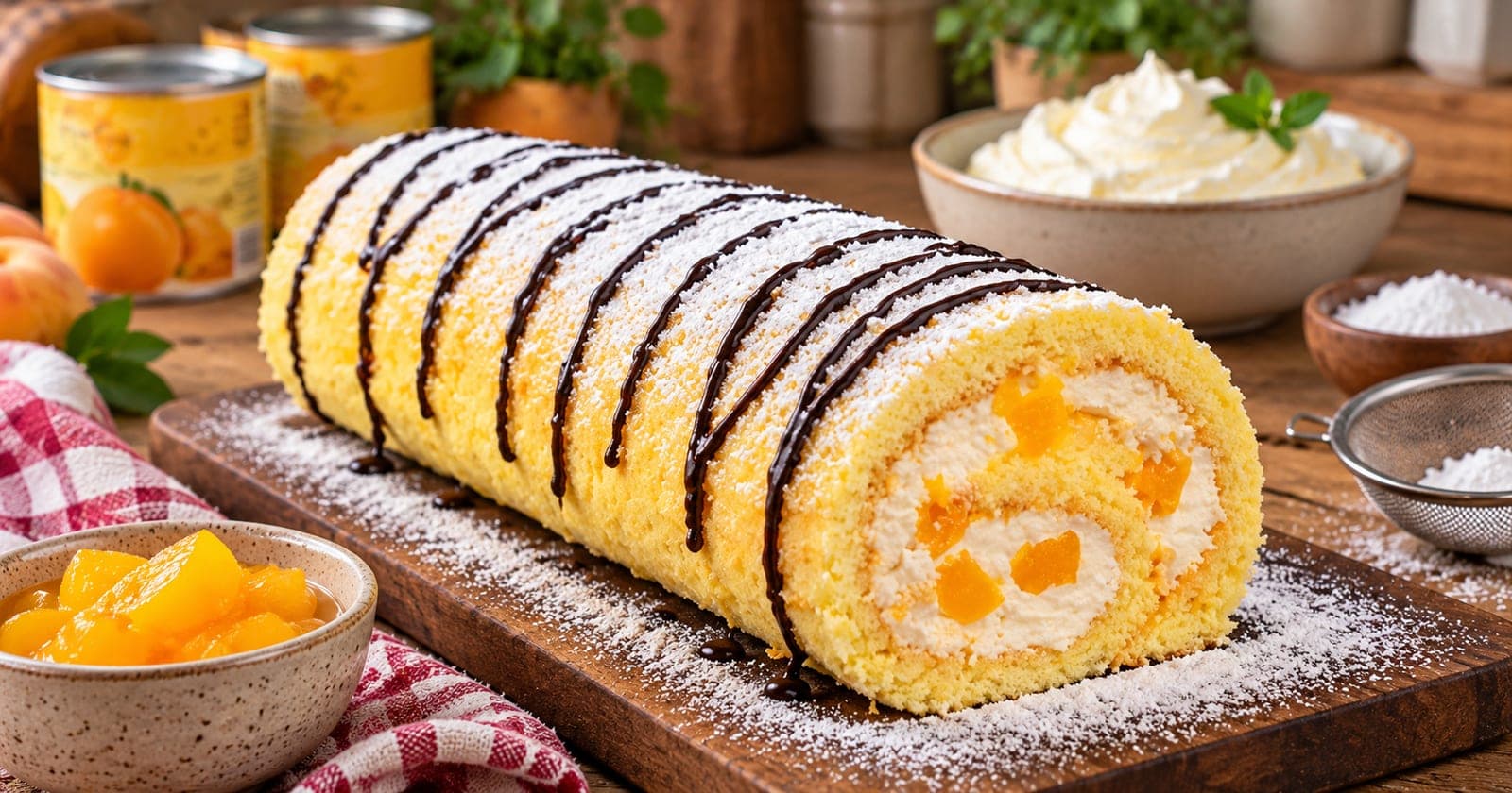 Mandarinen-Biskuitrolle mit Quark-Sahne-Creme