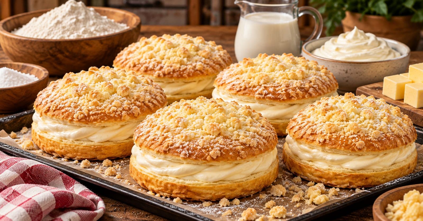 Streuselbrötchen mit Vanillepudding-Füllung
